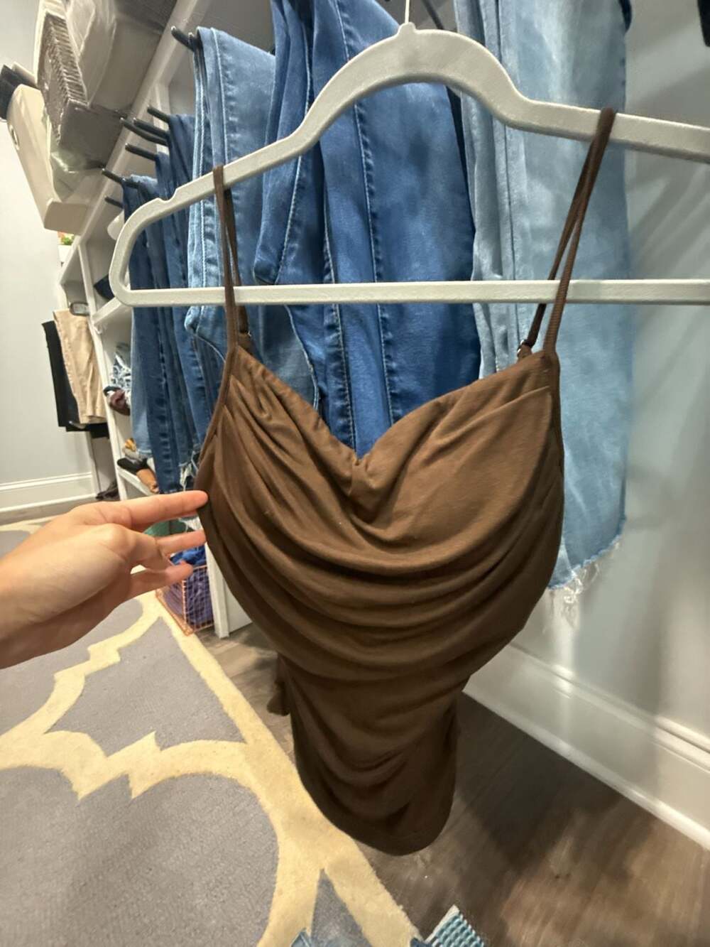 OGL Camisole Bodysuit Size XS Brown Ruched Cowl Neck Thong
